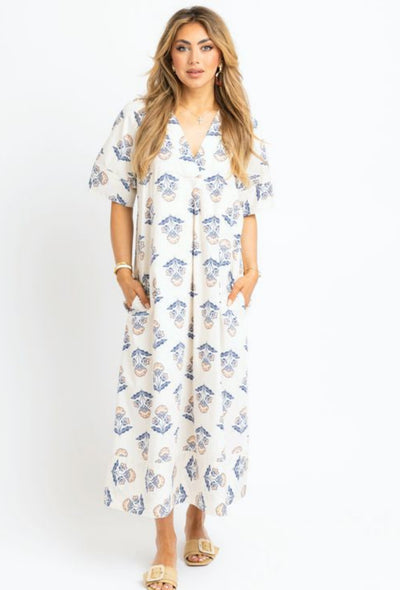 Vintage Floral V-Neck Maxi Dress - Ivory