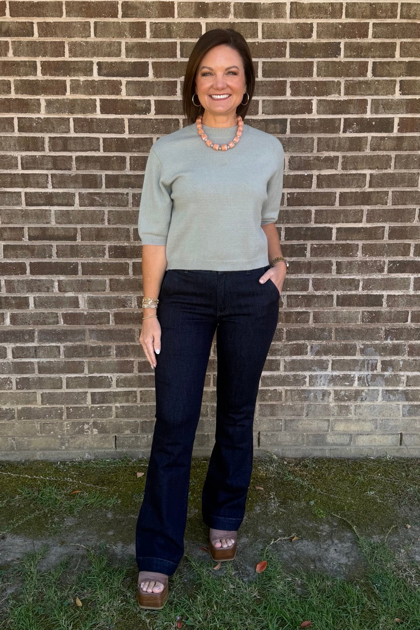 Short Sleeve Sweater - Sage