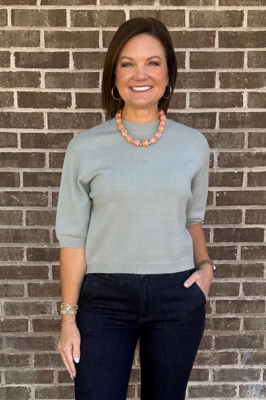 Short Sleeve Sweater - Sage
