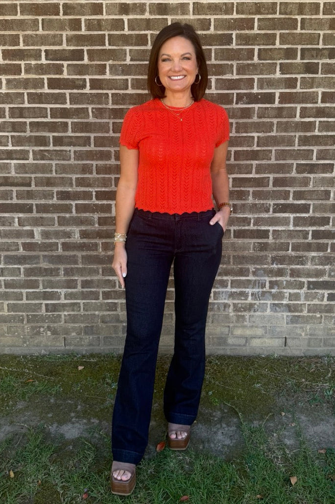 Short Sleeve Sweater Knit Top - Orange