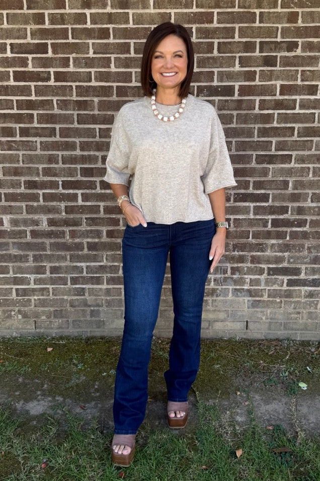 Short Sleeve Boxy Sweater - Oatmeal
