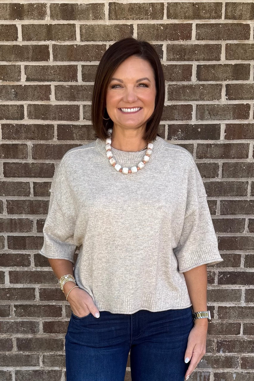 Short Sleeve Boxy Sweater - Oatmeal