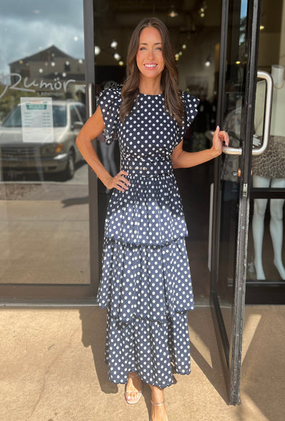 Chelsea Maxi Dress - Navy Polka Dot