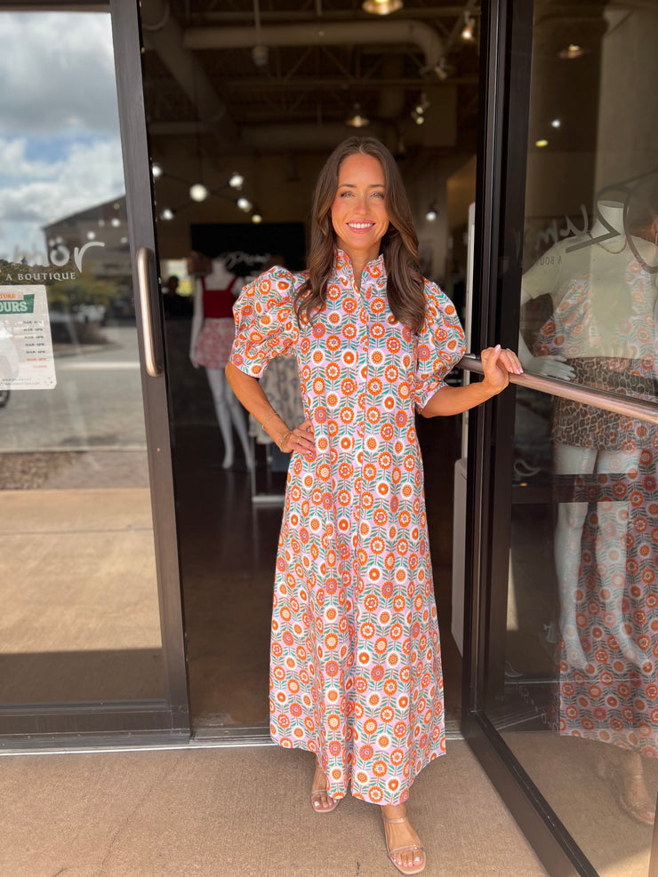 Floral Ruffle Neck Shirt Maxi Dress - Lavender