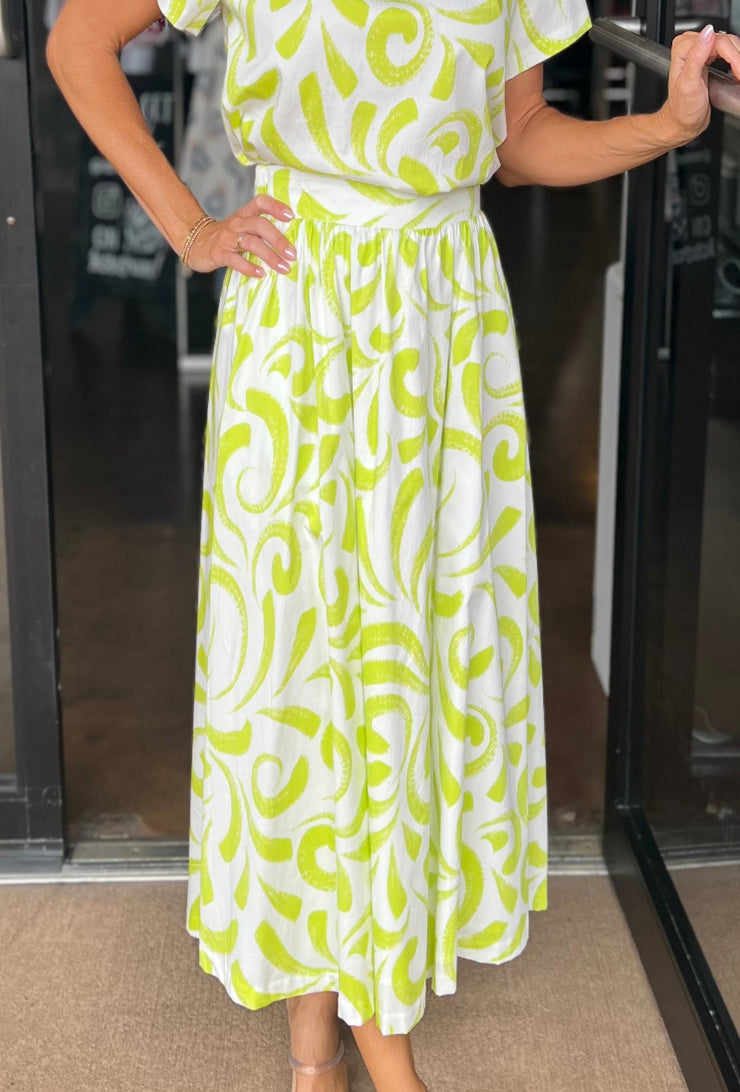 Erica Midi Skirt - Brush Strokes Print