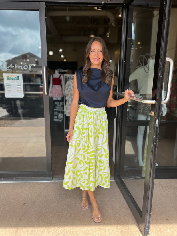 Erica Midi Skirt - Brush Strokes Print