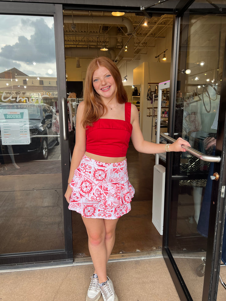 Amore Flounce Skirt - Renaissance Tile Red