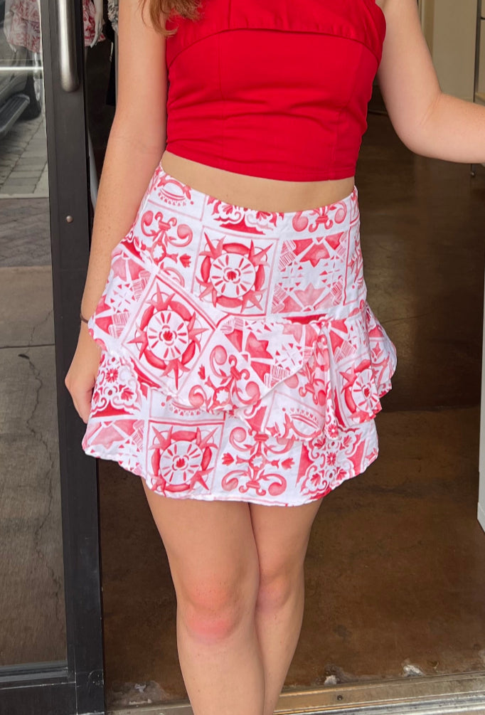 Amore Flounce Skirt - Renaissance Tile Red