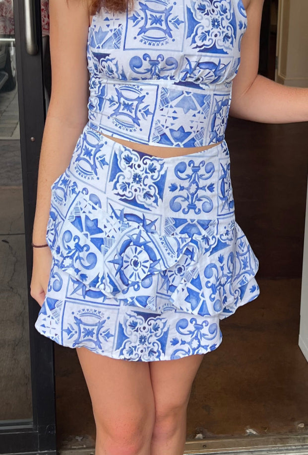 Simone Halter Top - Renaissance Tile Blue