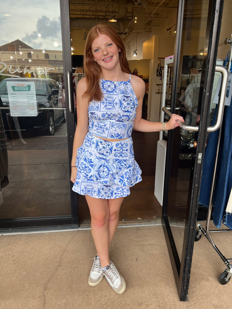 Amore Flounce Skirt - Renaissance Tile Blue
