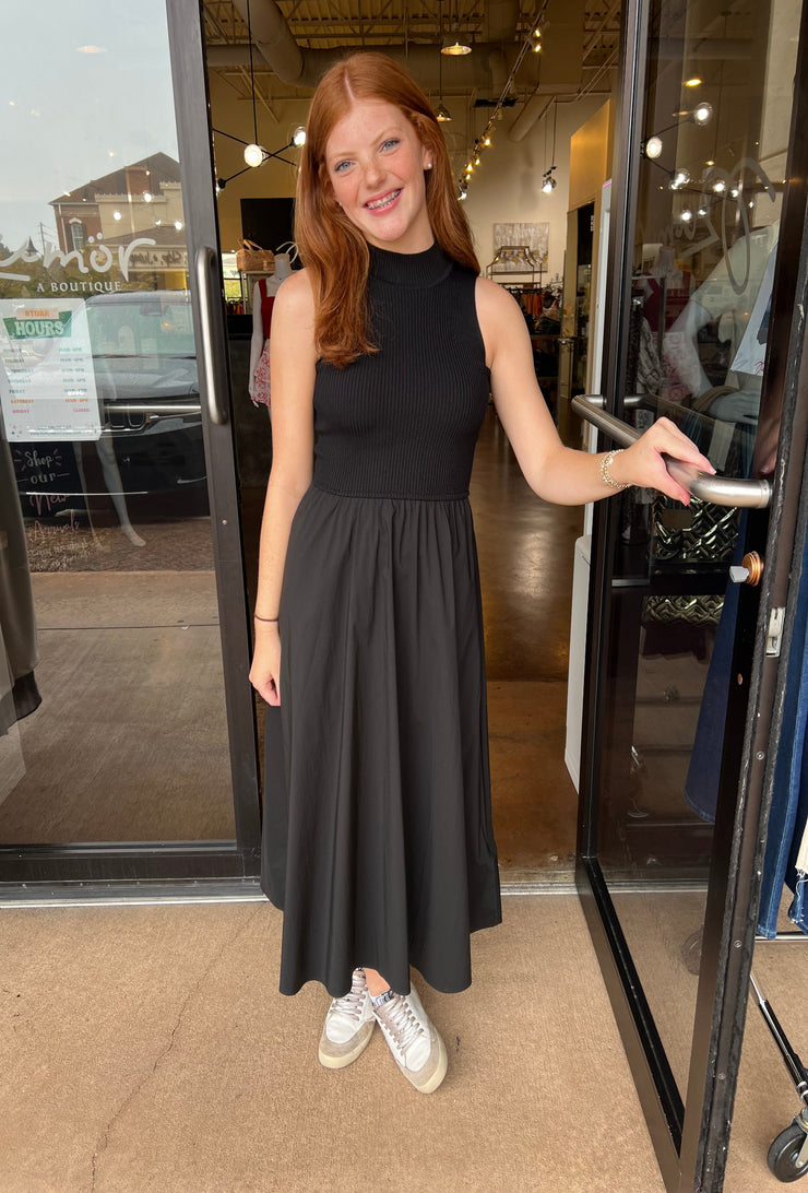 Sleeveless Mock Neck Maxi - Black
