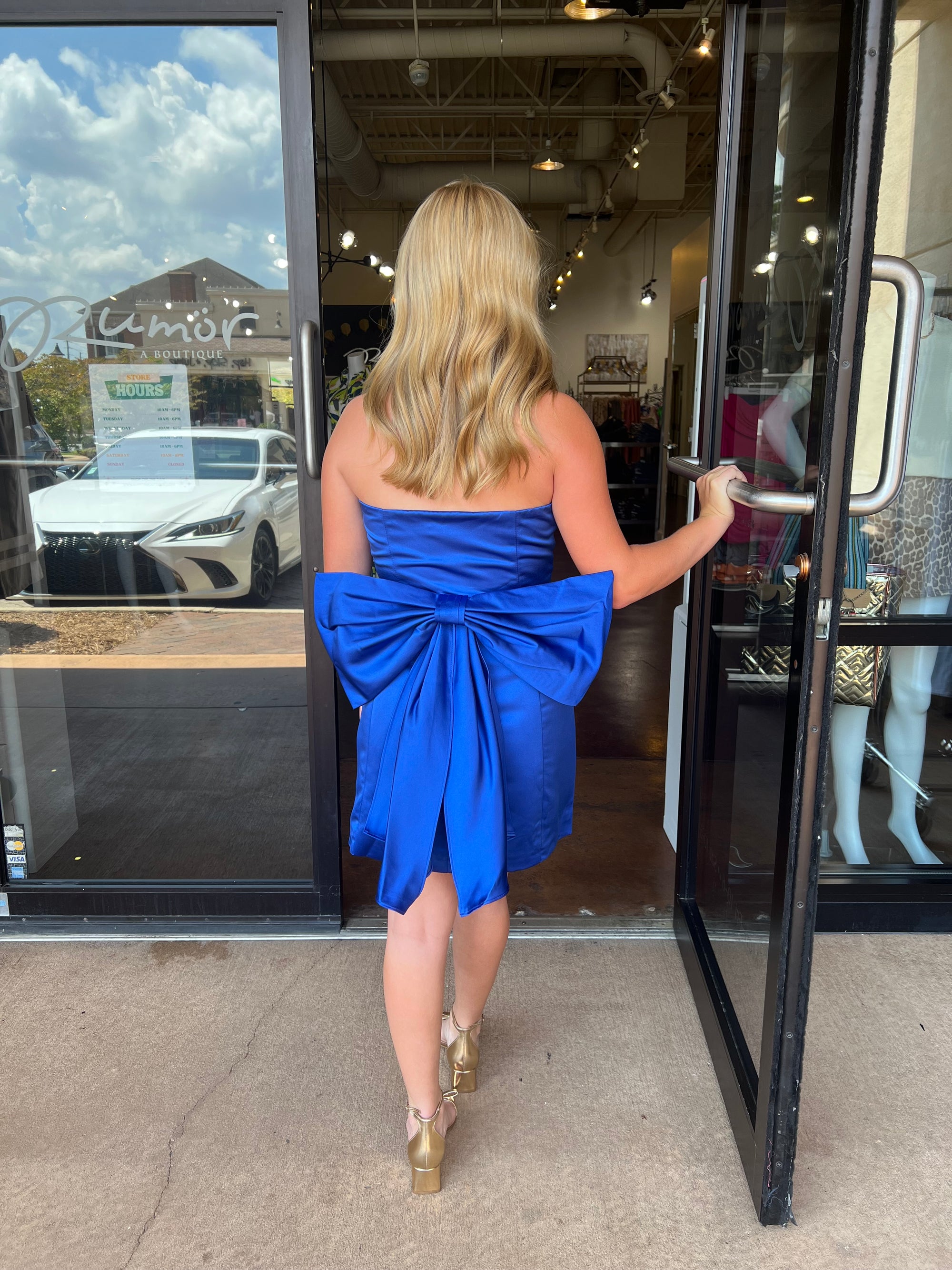 Melody Bow Back Mini Dress - Royal Blue Rumor Boutique Melody Bow Back Mini Dress - Royal Blue Rumor Boutique