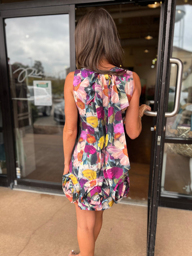 Petal Sleeveless Mini Dress - Rose Applique