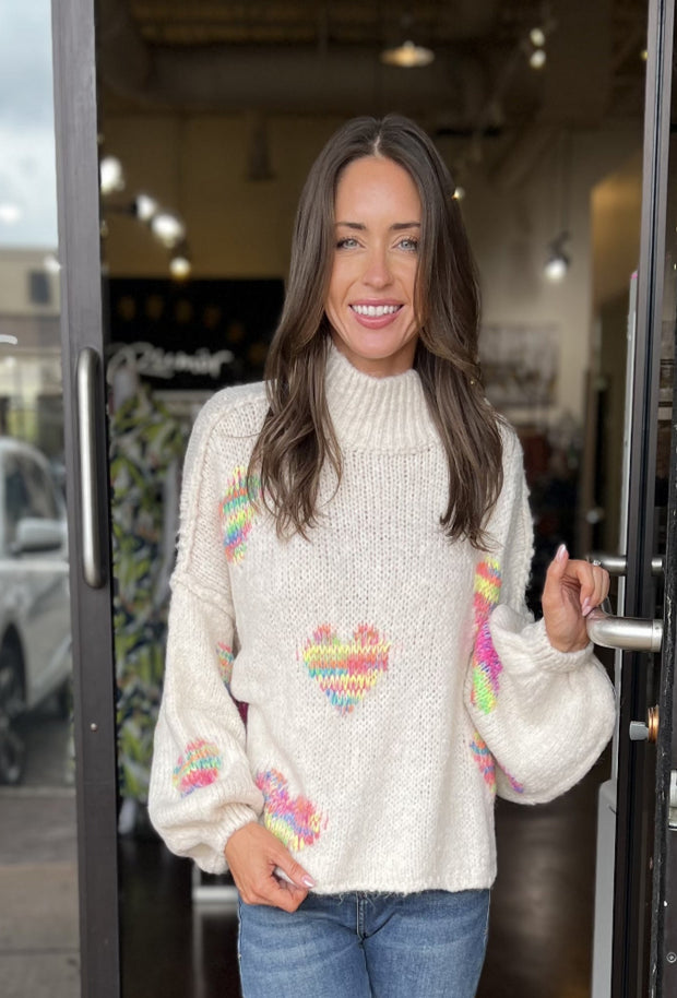 Long Sleeve Heart Sweater - Multi