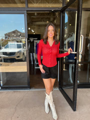Dreamgirl Lace Button Up - Red Energy