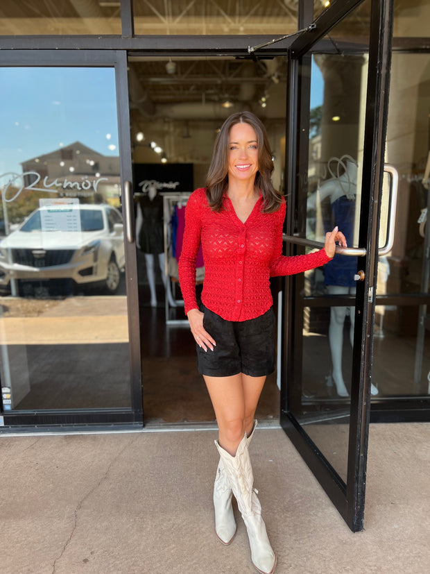 Dreamgirl Lace Button Up - Red Energy