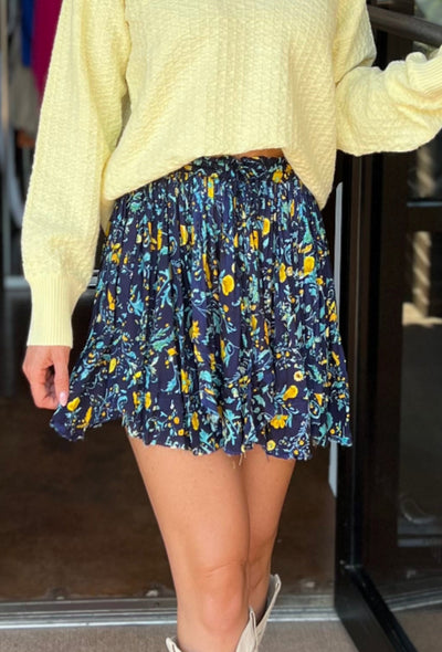 Third Charm Printed Mini Skirt - Navy Combo