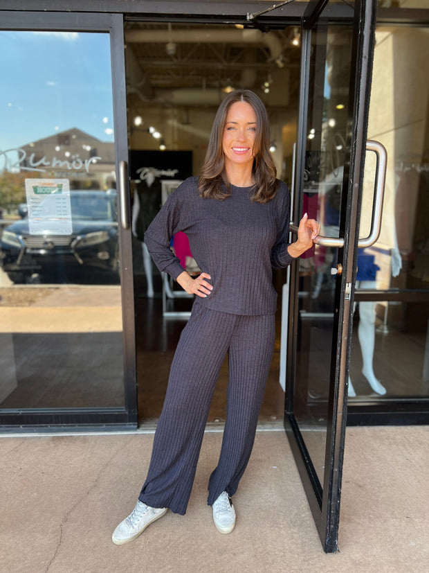 Dawn Smocked Rib Pant - Black Sand