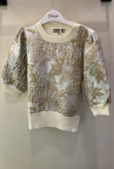 Mixed Metal Floral Print Blouse - Cream