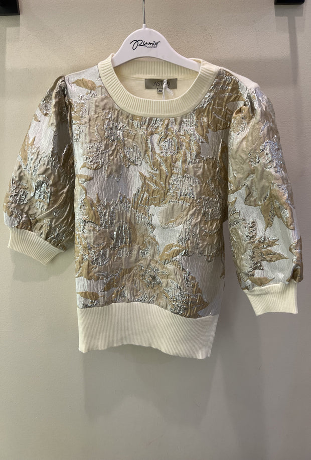 Mixed Metal Floral Print Blouse - Cream