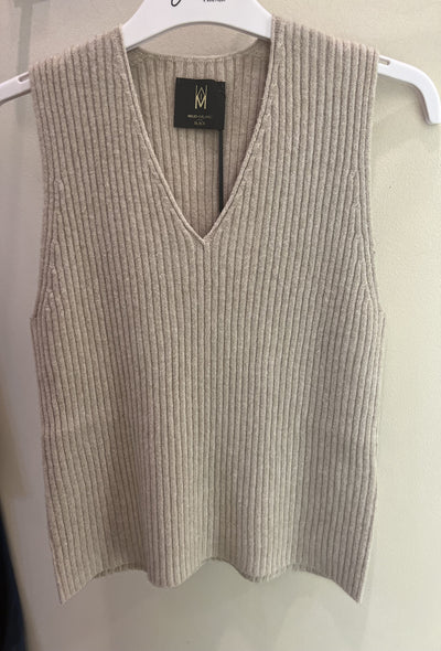Ribbed V-neck Sleeveless Knit - Beige