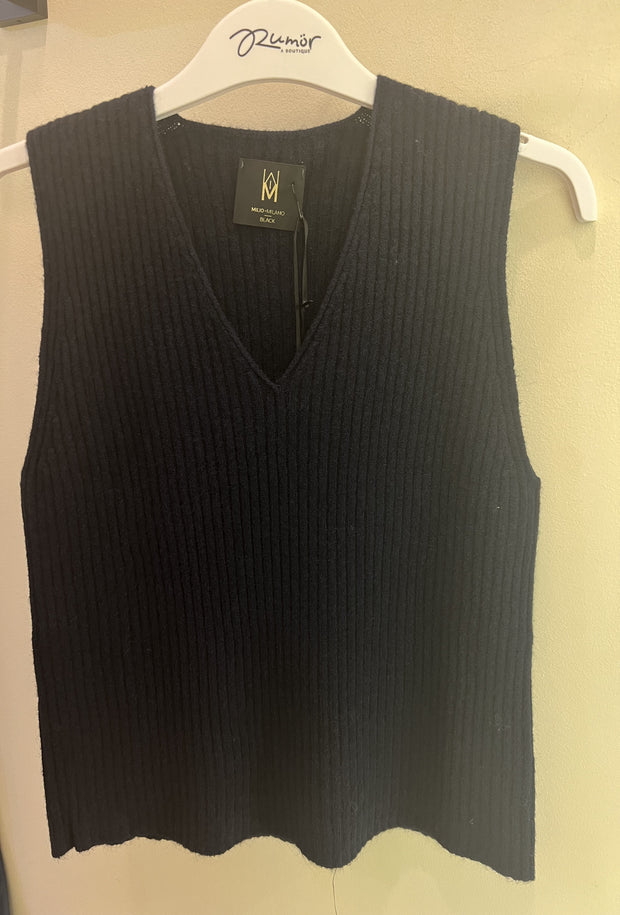 Ribbed V-neck Sleeveless Knit - Midnight Navy