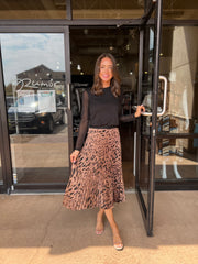 Nostalgia Pleated Midi Skirt - Mocha Leo