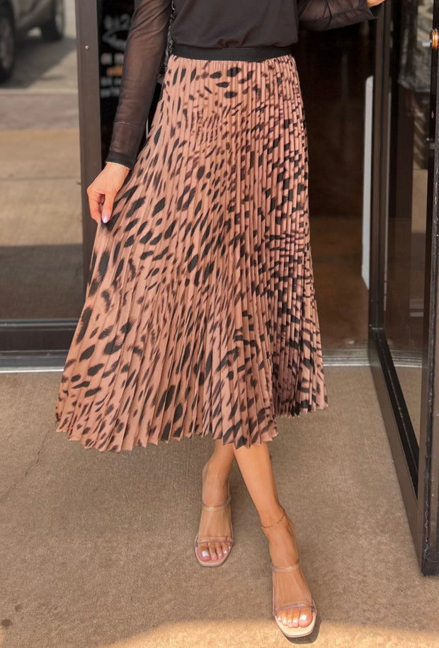 Nostalgia Pleated Midi Skirt - Mocha Leo