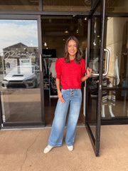Marisol Short Sleeve Sweater - Heather Red