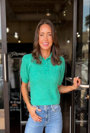 Mixed Stitch Elbow Sleeve polo - Cascade