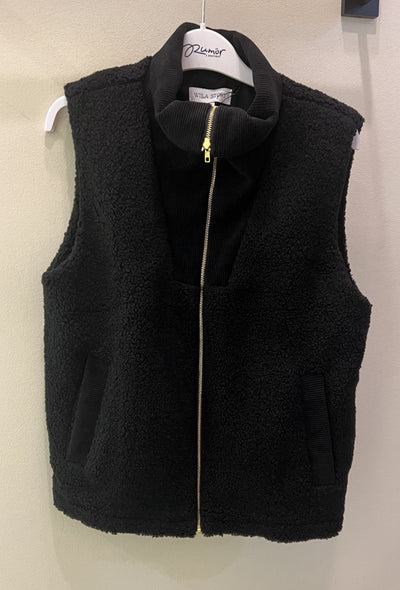 Corduroy Trim Vest - Black