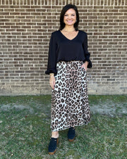 Leopard Print Midi Skirt - Beige