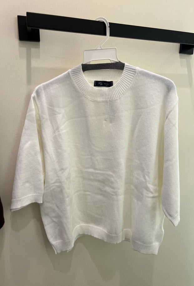 Half Sleeve Sweater Top - White