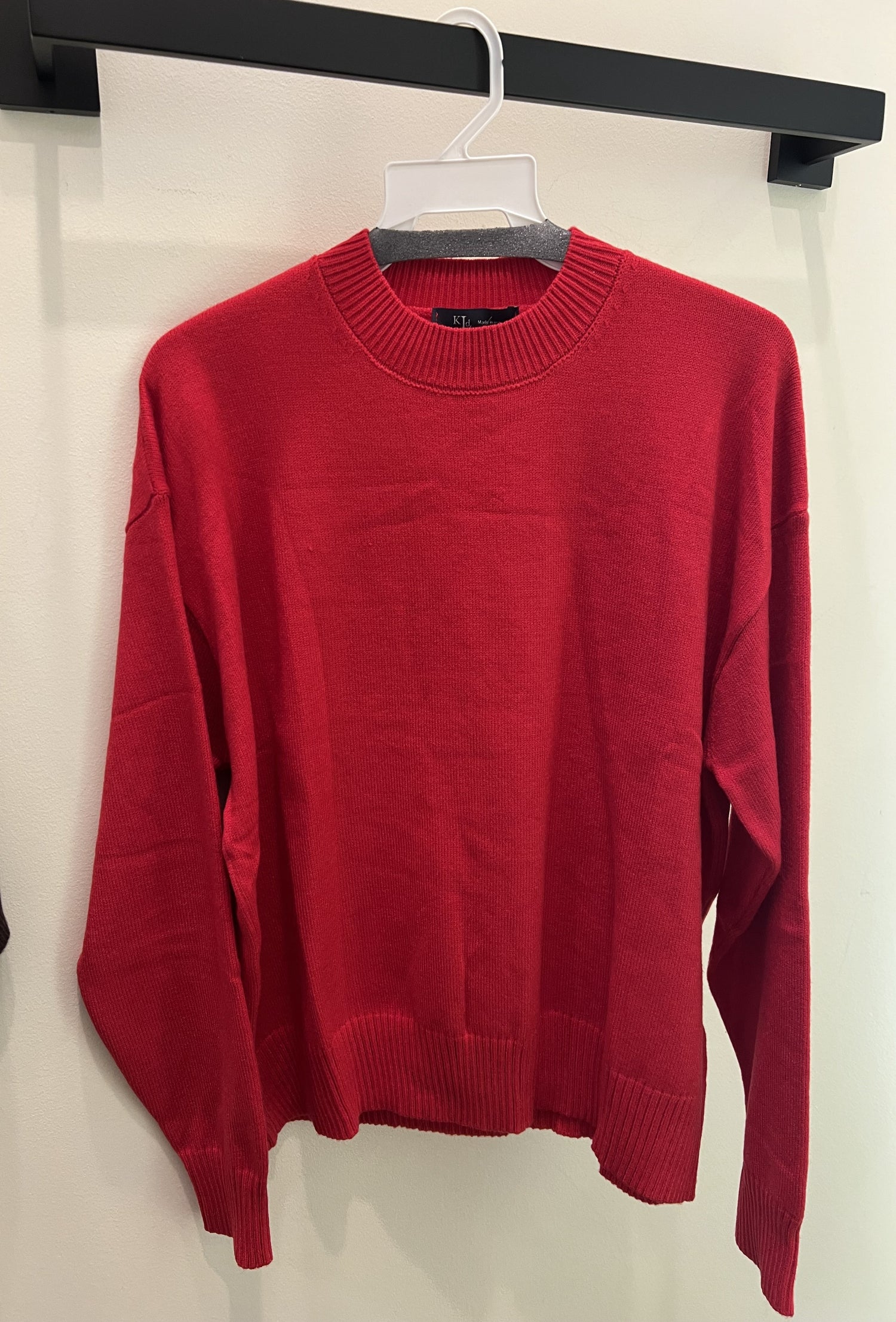 Crew Neck Solid Loose Fit Sweater - Red