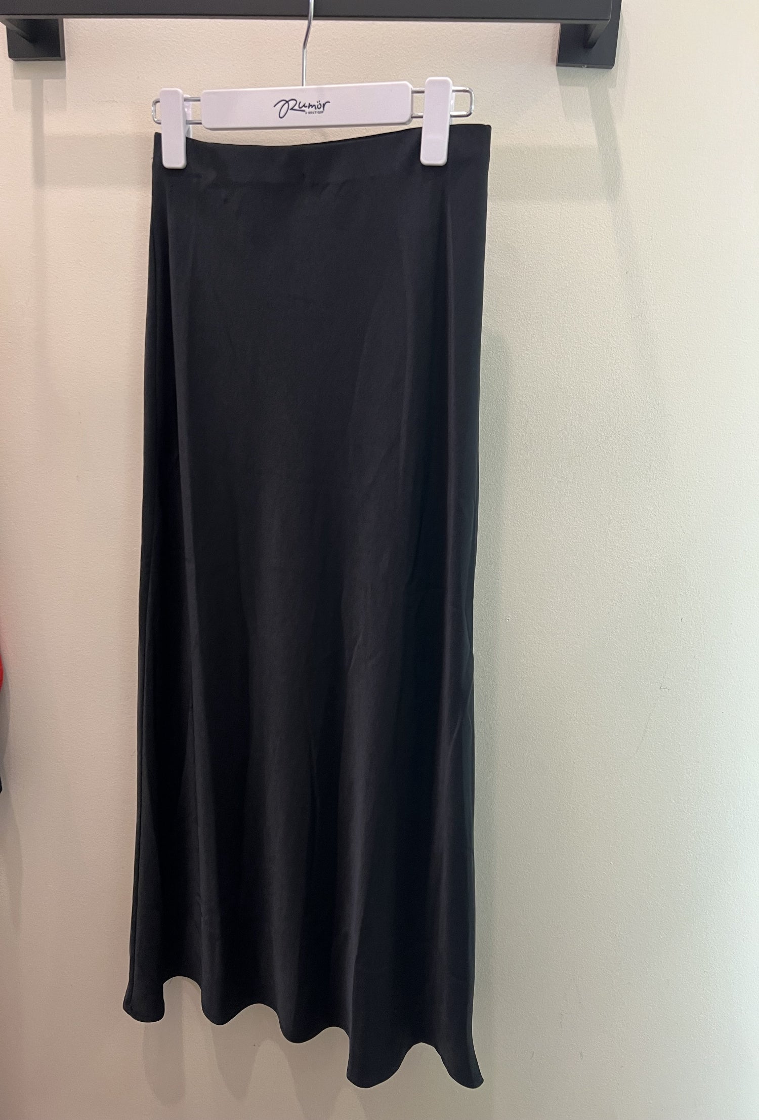 Satin Bias Midi Skirt - Black