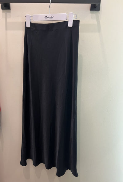 Satin Bias Midi Skirt - Black