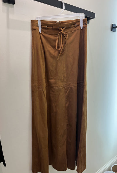Drawstring Faux Suede Midi Skirt - Camel