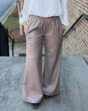 Wide Leg Leather Elastic Pant - Mocha