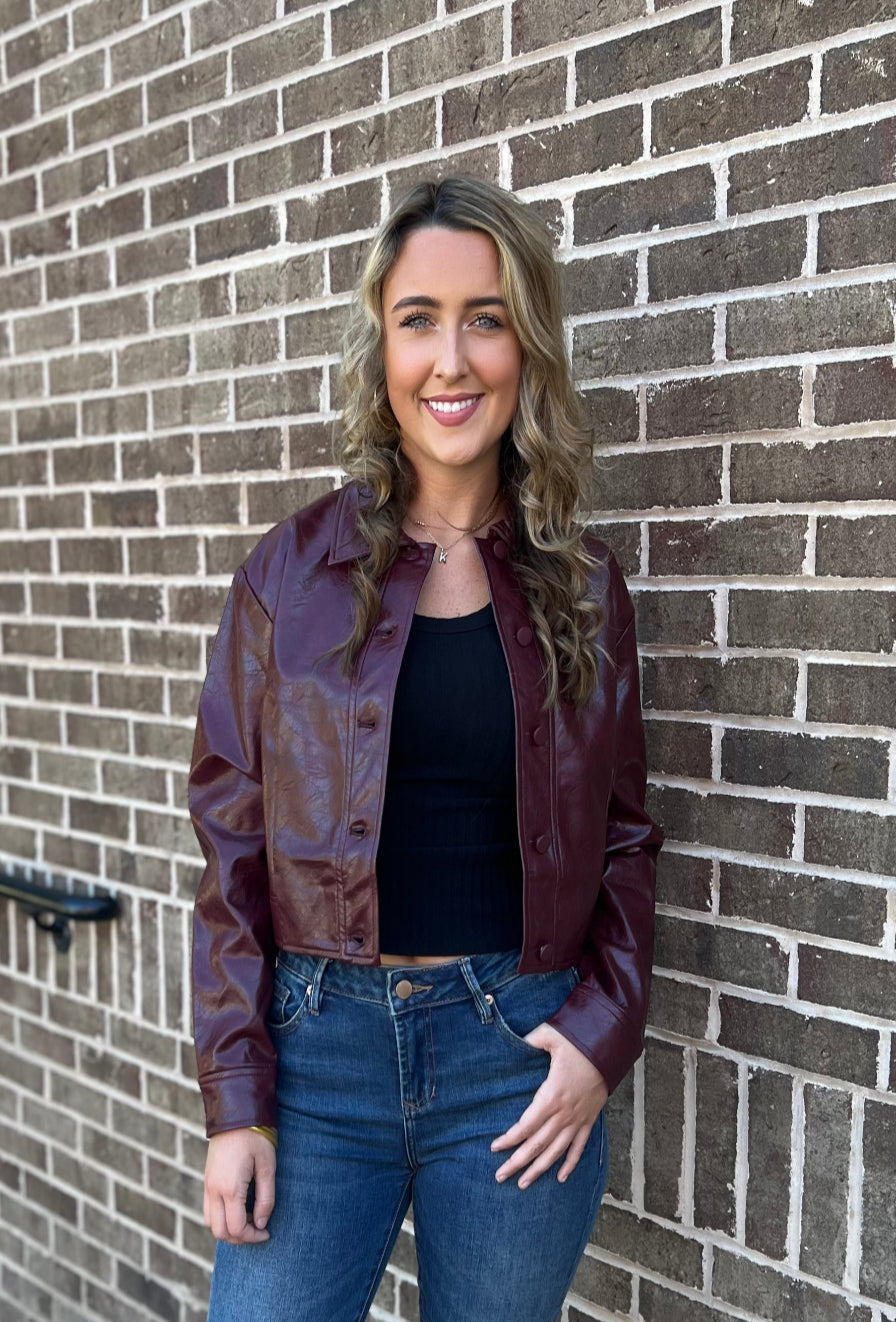 Caleb Faux Leather Jacket - Burgundy