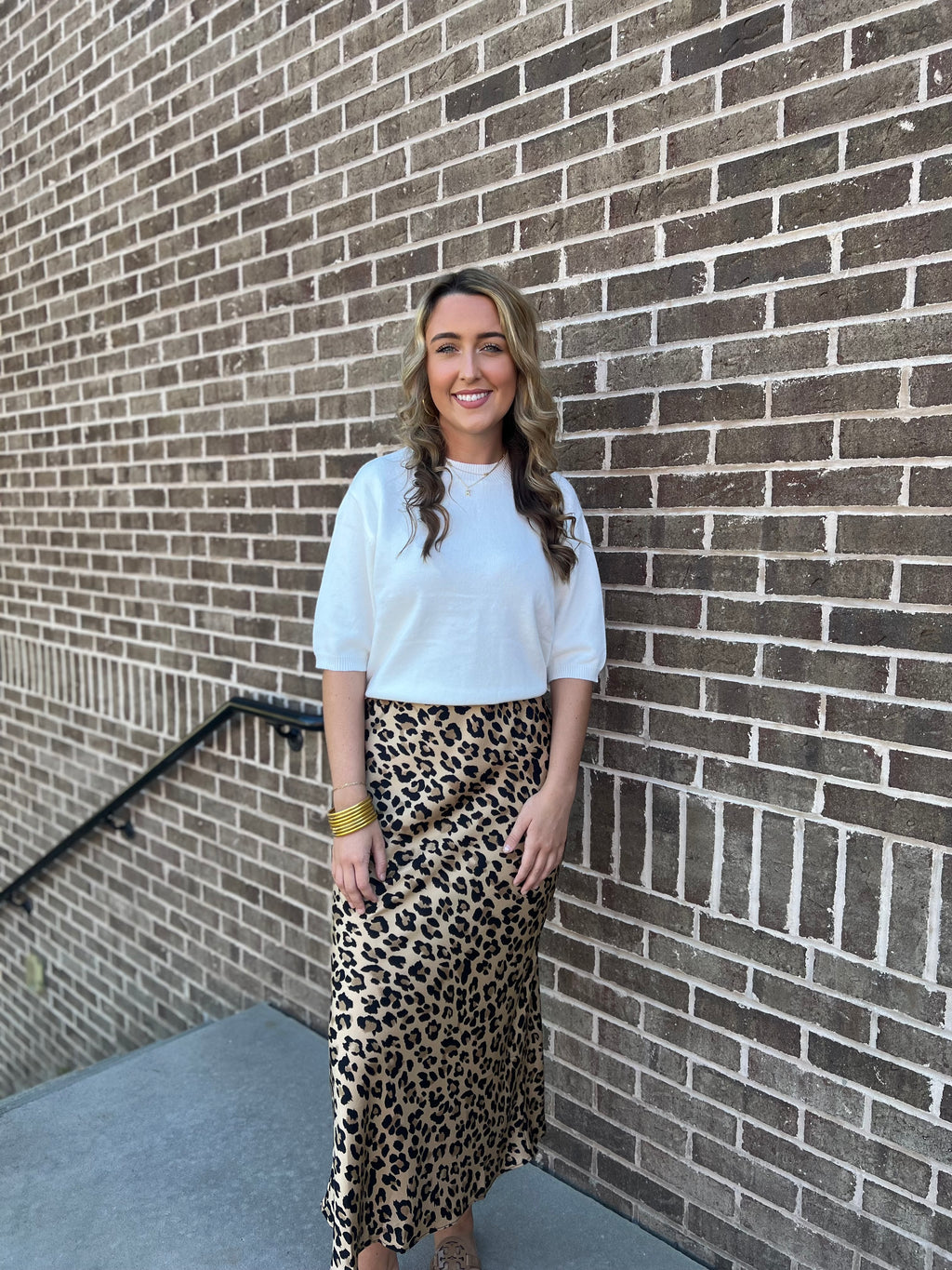 Satin Leopard Print Maxi Skirt - Tan