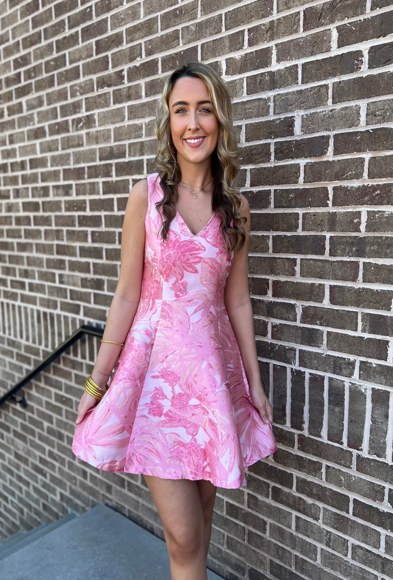 Ava Dress - Pink Jacquard