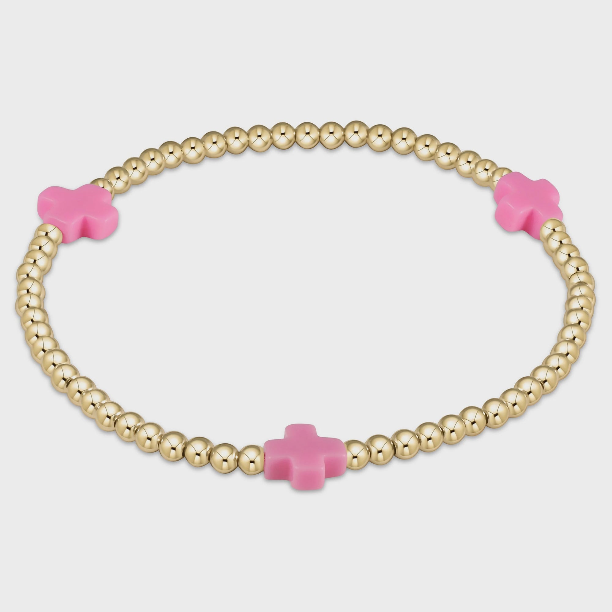 Extends Signature Cross 3mm Gold Bracelet - Bright Pink