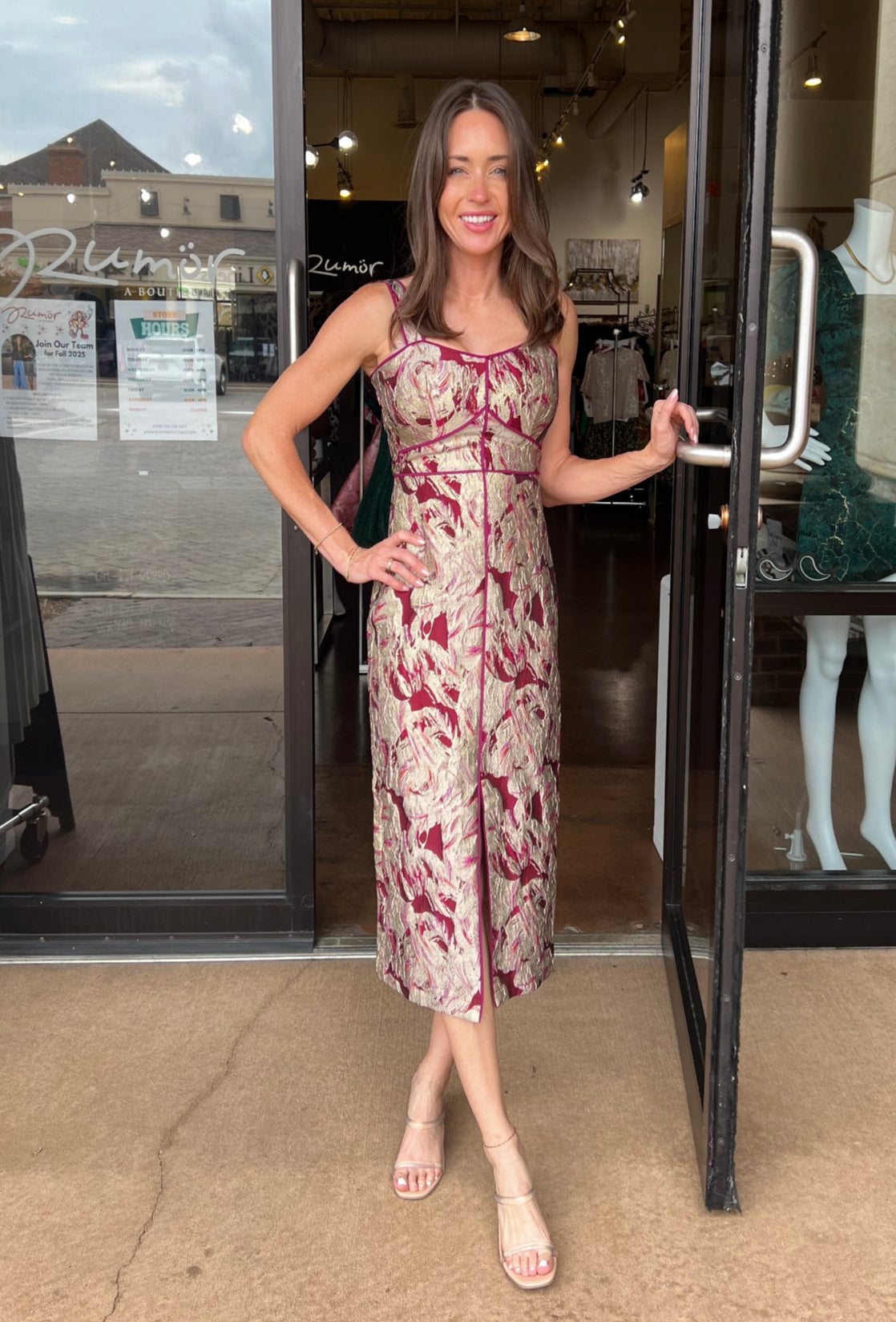 Ella Jacquard Midi Dress - Burgundy/Gold