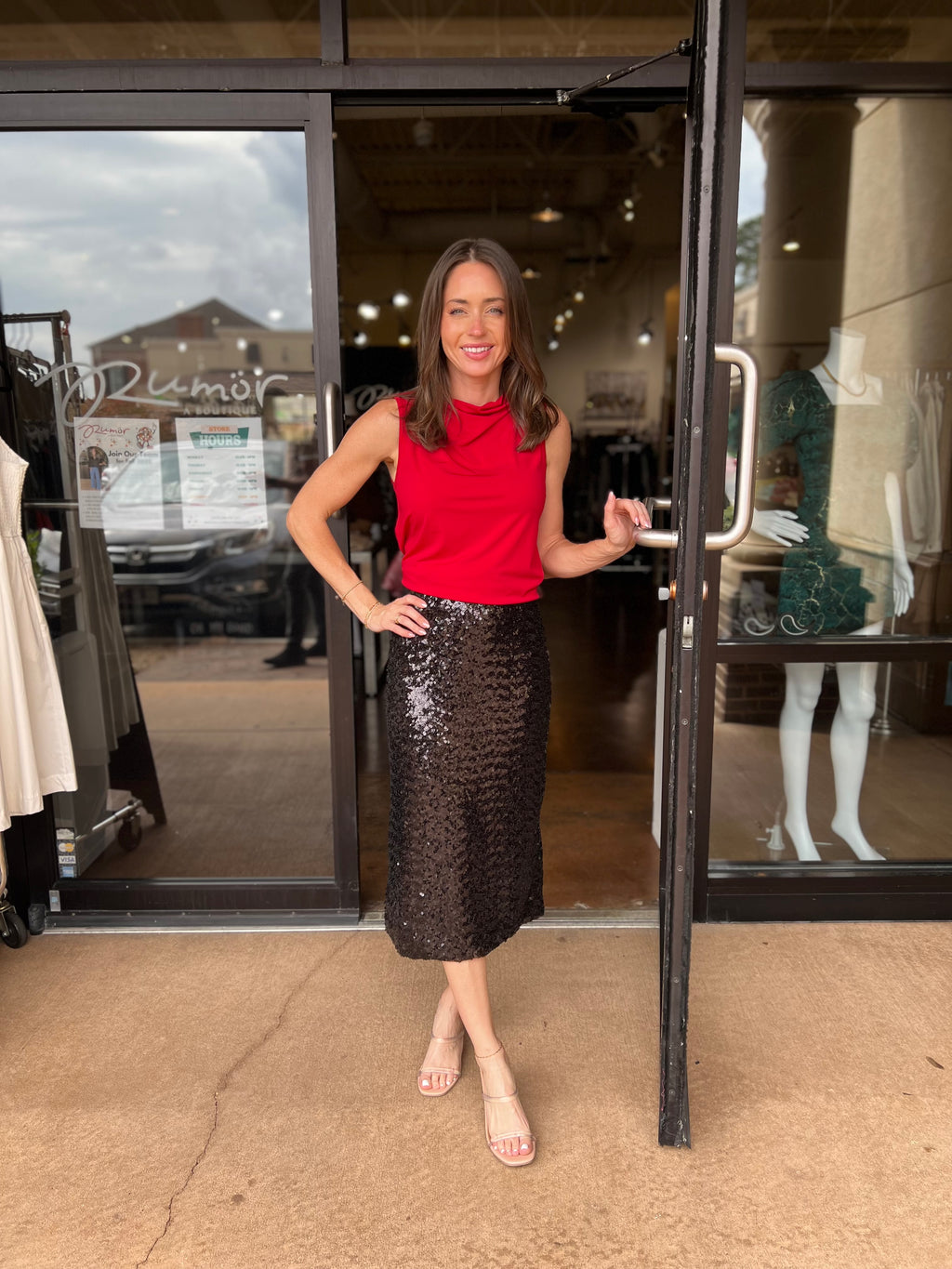 Sequin Midi Skirt - Black