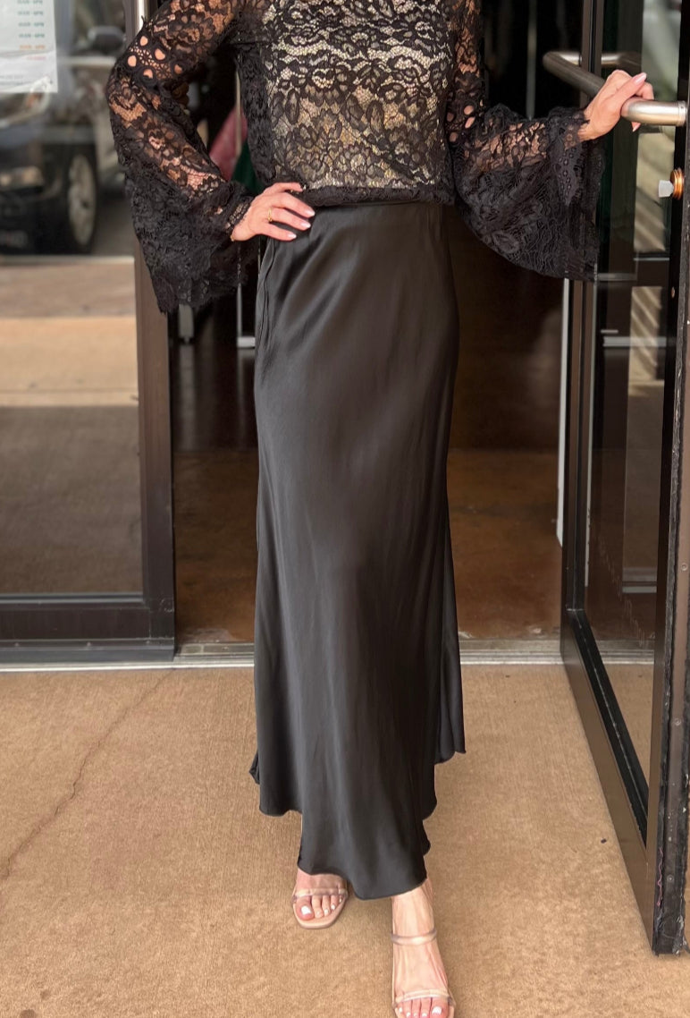 Silky Slip Skirt -  Black