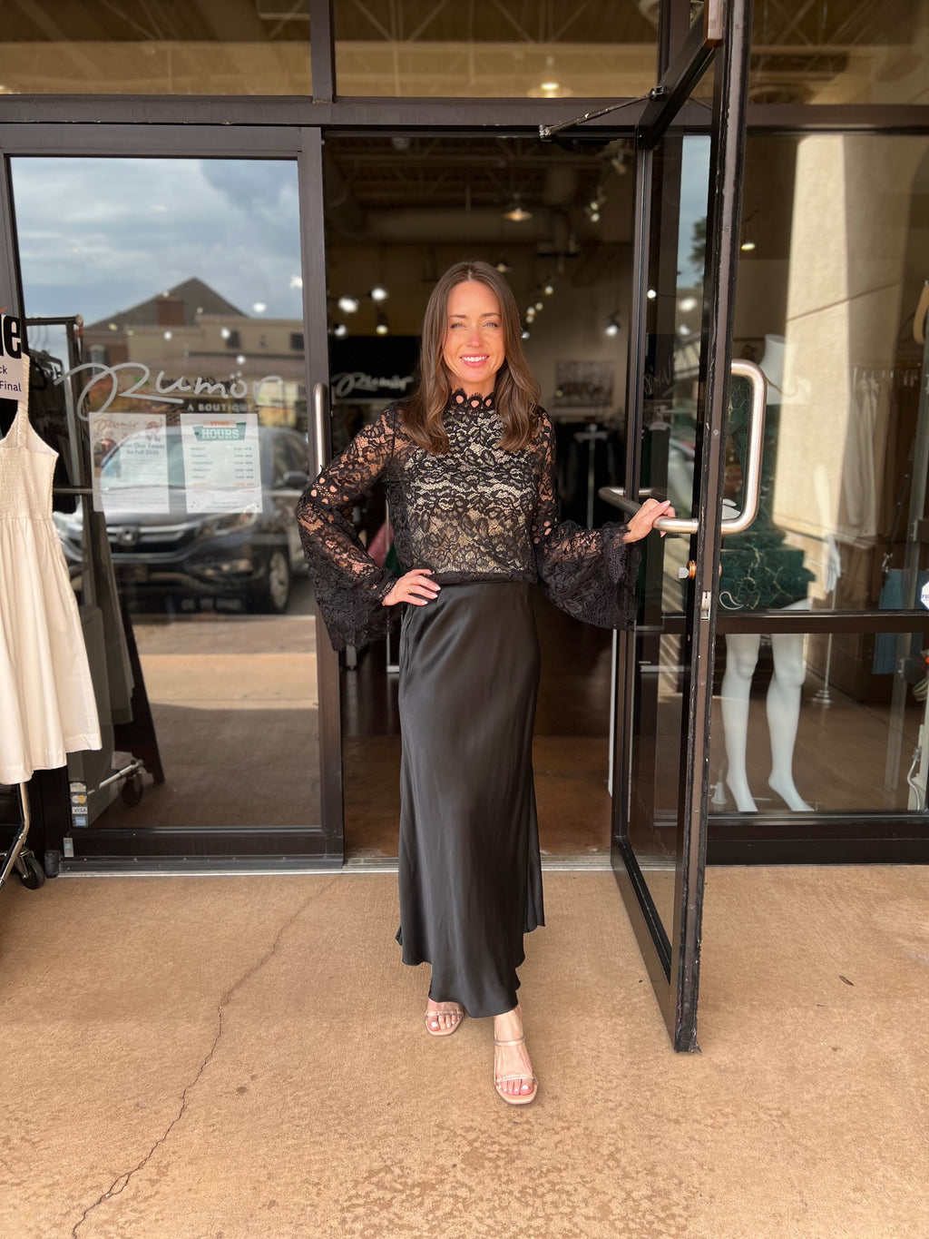 Long Sleeve Lace Top - Black