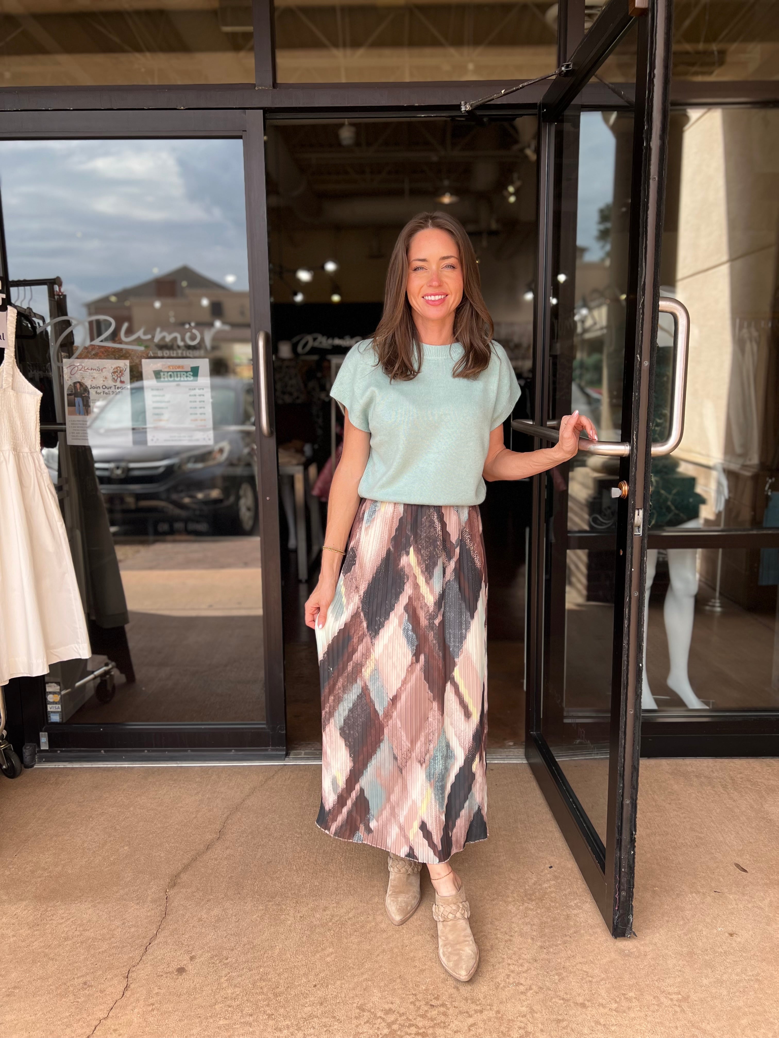 Pleated Maxi Skirt - Cappuccino Plaid