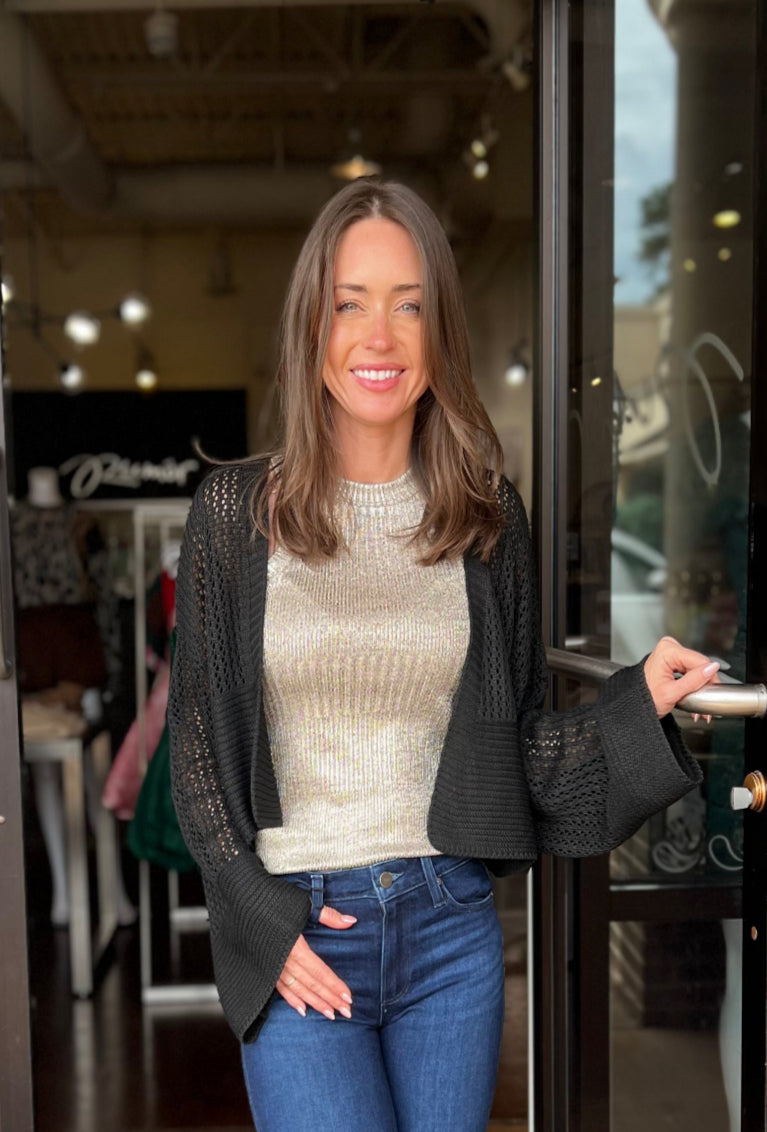 Open Knit Sweater Cardigan - Black