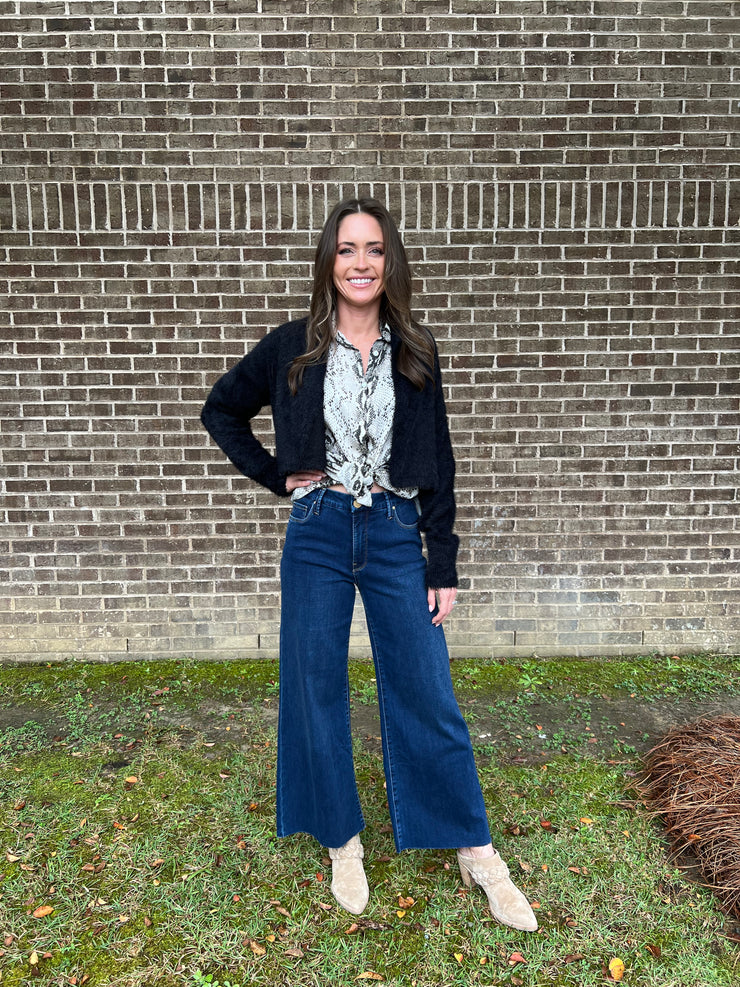 Silky Snake Print Long Sleeve Button Down - Beige