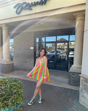 Fling Mini Dress "Neon Stripe Poplin"